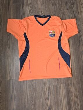 FCB FC Barcelona Orange Jersey Material Shirt XL Soccer Futbol Football La Liga